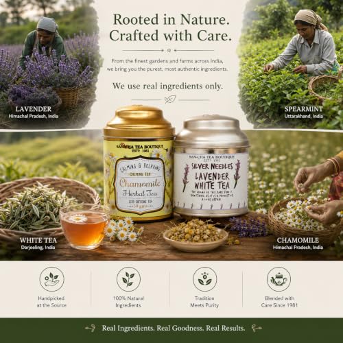 Image of Sancha Tea Boutique, Chamomile Herbal (50g) & Lavender White (25g), Pure Silver Needle Loose Leaves, Calming & Relaxing Floral Tisanes