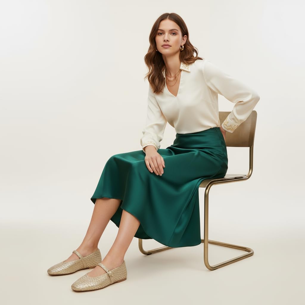 CUSHIONAIRE Bistro Mary Jane Flats for Women, Woven Ballet Flats Shoes with Strap and Memory Foam for All-Day Comfort