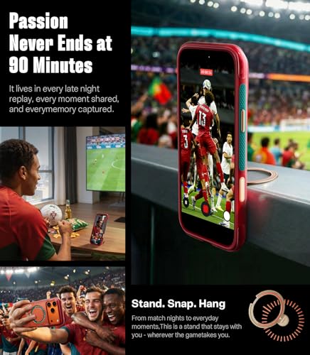 Image of TORRAS World Cup Inspired, Official Portuguese Football Federation Limited Edition, Ostand Q3 Air for iPhone 17 Pro Max Case, 360 Magnetic Stand, Fit for MagSafe, Mil-Grade Drop Tested, Wave Passion