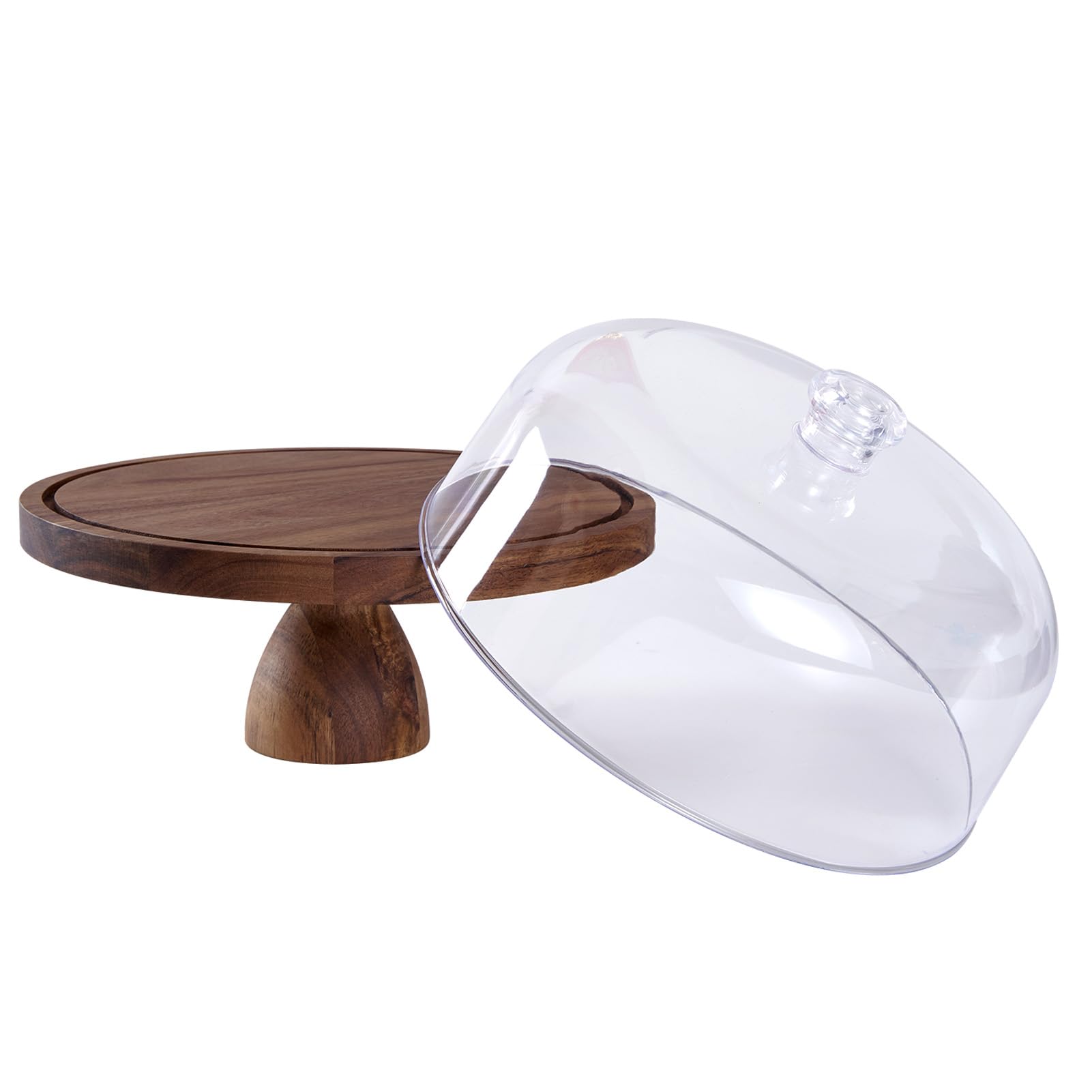 Buachois Soporte para Pasteles con Tapa y Patas, Ø 30 cm / 12 Pulgadas Pastel Tapa, Madera 2 en 1 Mesa de Doble Plaón de Charcutería de Redondo de Postres con Cúpula para Bandeja de Queso y Frutas