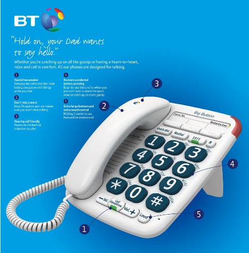 BT Big Button 200 + Telephone - Line cord - Amplified Handset - Home Corded Phone - HANDS FREE SPEAKER PHONE Model - White - Image 3