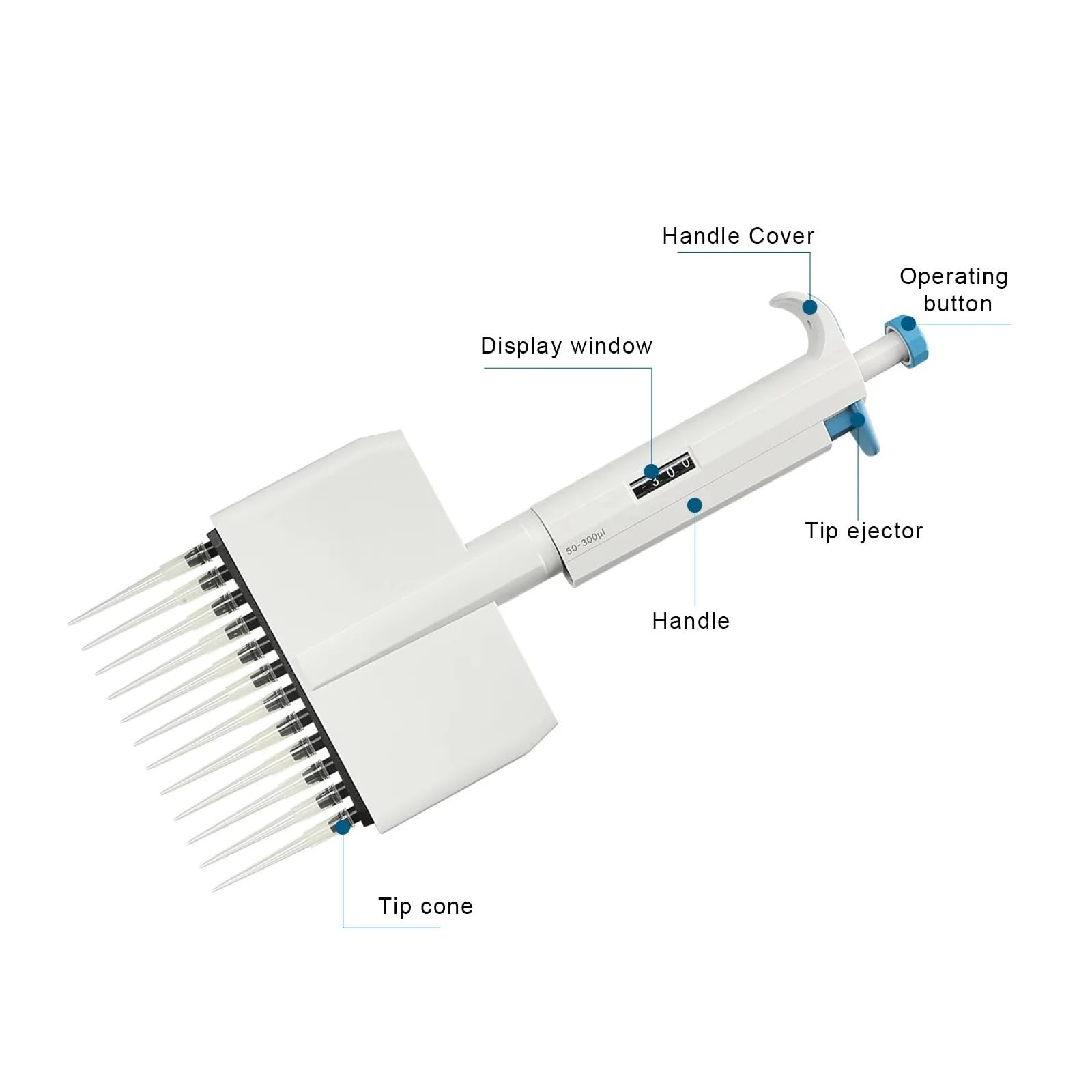 Pipette numérique de laboratoire à 12 canaux, 0,5ul-300ul, capacité Variable, réglable manuellement Extraction précise(0.5-10ul)
