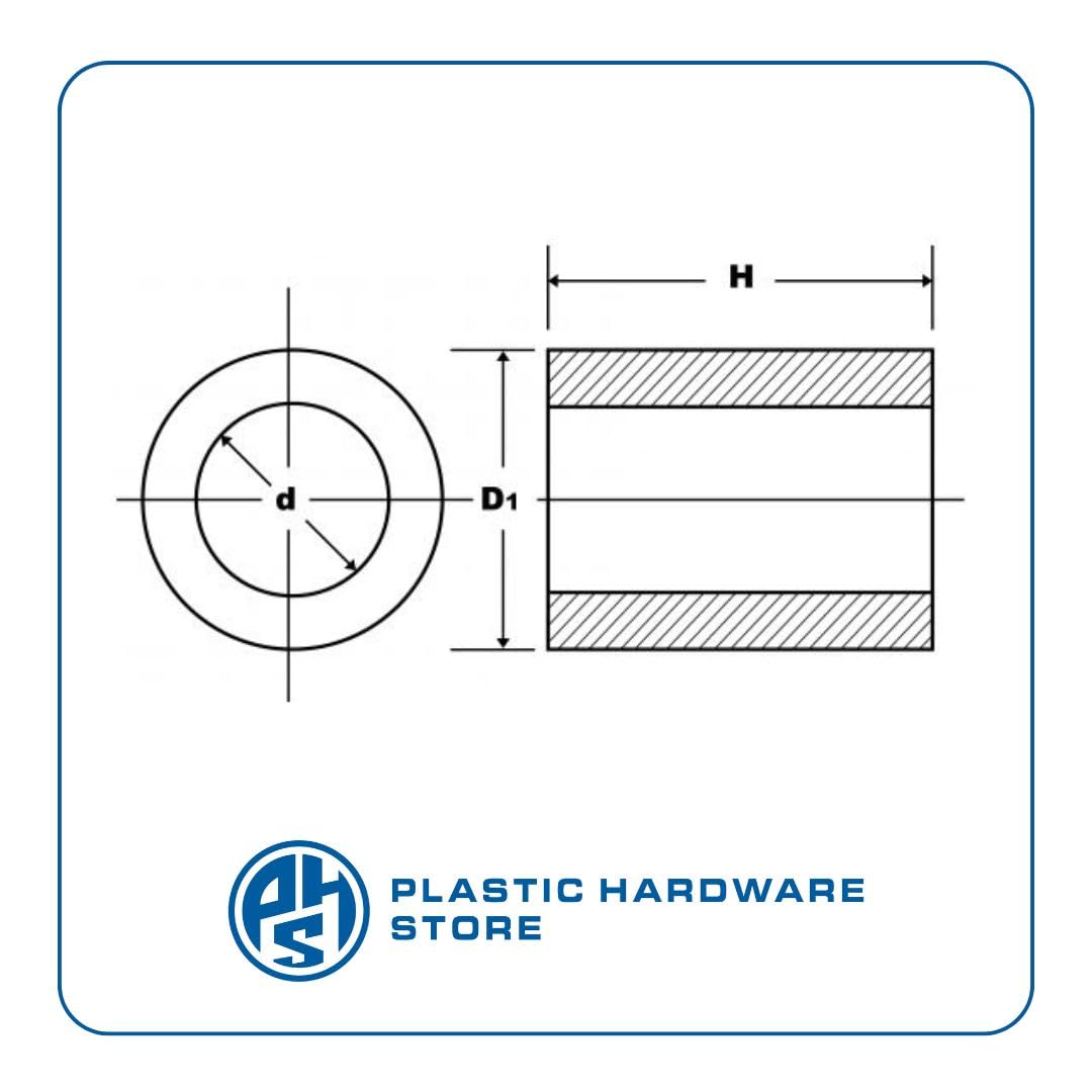 Entretoises/Entretoises en nylon (Plastique), non filetées, pour séparer les surfaces délicates, usage industriel et domestique - 10,2 à 20 x 8 - Naturel - 100 pièces - Plastic Hardware Store