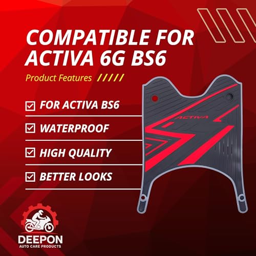 Image of DEEPON Scooter Floor Mat | Activa 6G Red Custom Fit | Waterproof Anti Slip Rubber Footboard Mat for Activa 6G All Weather Protection