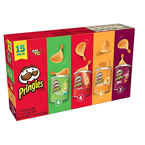 Pringles Potato Crisps Chips, Lunch Snacks, Office and Kids Snacks, Grab and Go Snack Packs, Variety Pack, 20.6oz Box (15 Cans)