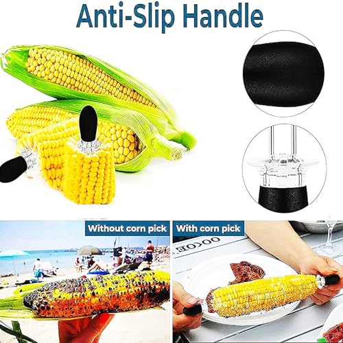 10 Stück Maiskolbenhalter in Edelstahl, Maiskolbenspieße für BBQ und Küche, Rostfreier Mais-Pick, Fruit Forks, Schwarzer Maishalter