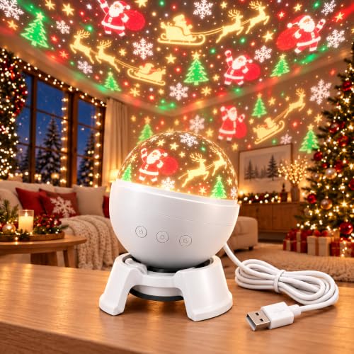Christmas Projector Indoor 360 Degree Adjustable Viewing HD Scenes Holiday | HD Christmas projector USB powered 360 degree adjustable ceiling room Christmas projection plug in setup holiday nights light - image 1