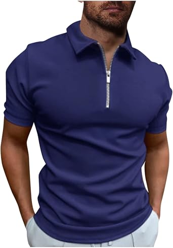 WENKOMG1 Mens Quarter Zip Polo Shirt Solid Spread Collar Slim Fit Pullovers Short Sleeve Summer Casual Jerysey Shirt