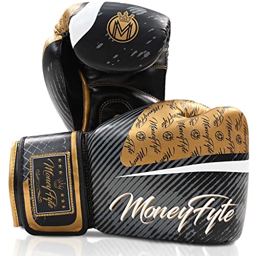Image of Boxing Gloves for Men & Women - Boxing, Kickboxing, Muay Thai, MMA, Training & Sparring - Punching Bag & Heavy Bag Gloves - MoneyFyte (Black /Gold, 10 oz)