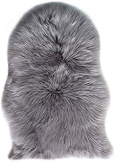 Faux Sheepskin Rug, Imitation Lambskin Rug, Imitation Wool Rug, Synthetic Long Hair Fur Rug as Decorative Bedroom or Sofa Rug, Polyester, grey, 60 x 90 cm