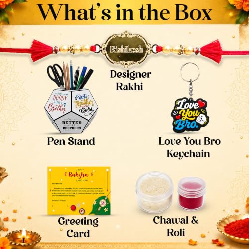 Image of SOLOBOLO Unisex Adult Rakhi For Brother And Bhabhi | Customised Raakhi With Name For Brother | Rakhee Combo Gift For Sister And Bhai | Rakshabandan For Bro And Sister