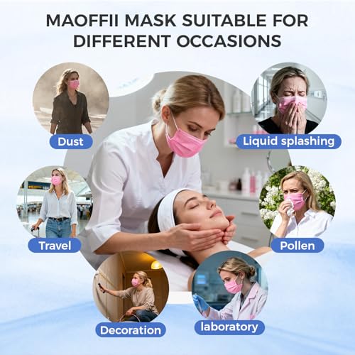Maoffii 4-Ply Individually Wrapped Pink Disposable Face Masks Large 50 Pack — view 6