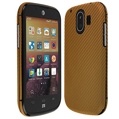 Skinomi Gold Carbon Fiber Full Body Skin Compatible With Zte Compel (Full Coverage) Techskin With Anti-Bubble Clear Film Screen Protector #TOP27