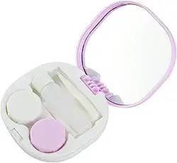 Estojo para lentes de contato com espelho, estojo de contato de viagem com kit de ferramentas de remoção e frasco de solução, mini caixa de armazenamento de lentes de contato para viagens, casa