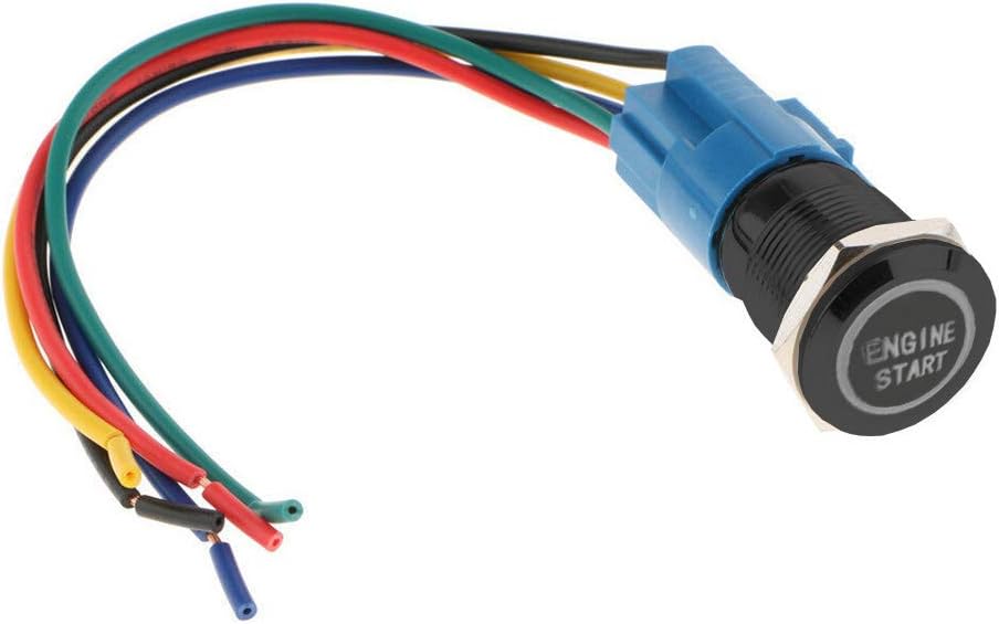 ESUPPORT Black Shell 12V Momentary Car Vehicle Red LED Light Push Button Stainless Steel Metal Switch Socket Plug Wire 19mm Engine Start
