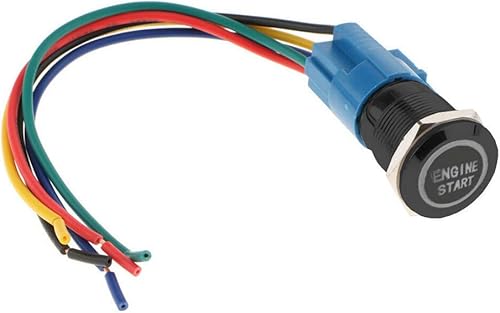 Miniatura 5 de ESUPPORT Negro Shell 12V Vehículo de coche momentáneo luz LED roja botón de acero inoxidable interruptor de metal enchufe enchufe cable 0.748 in