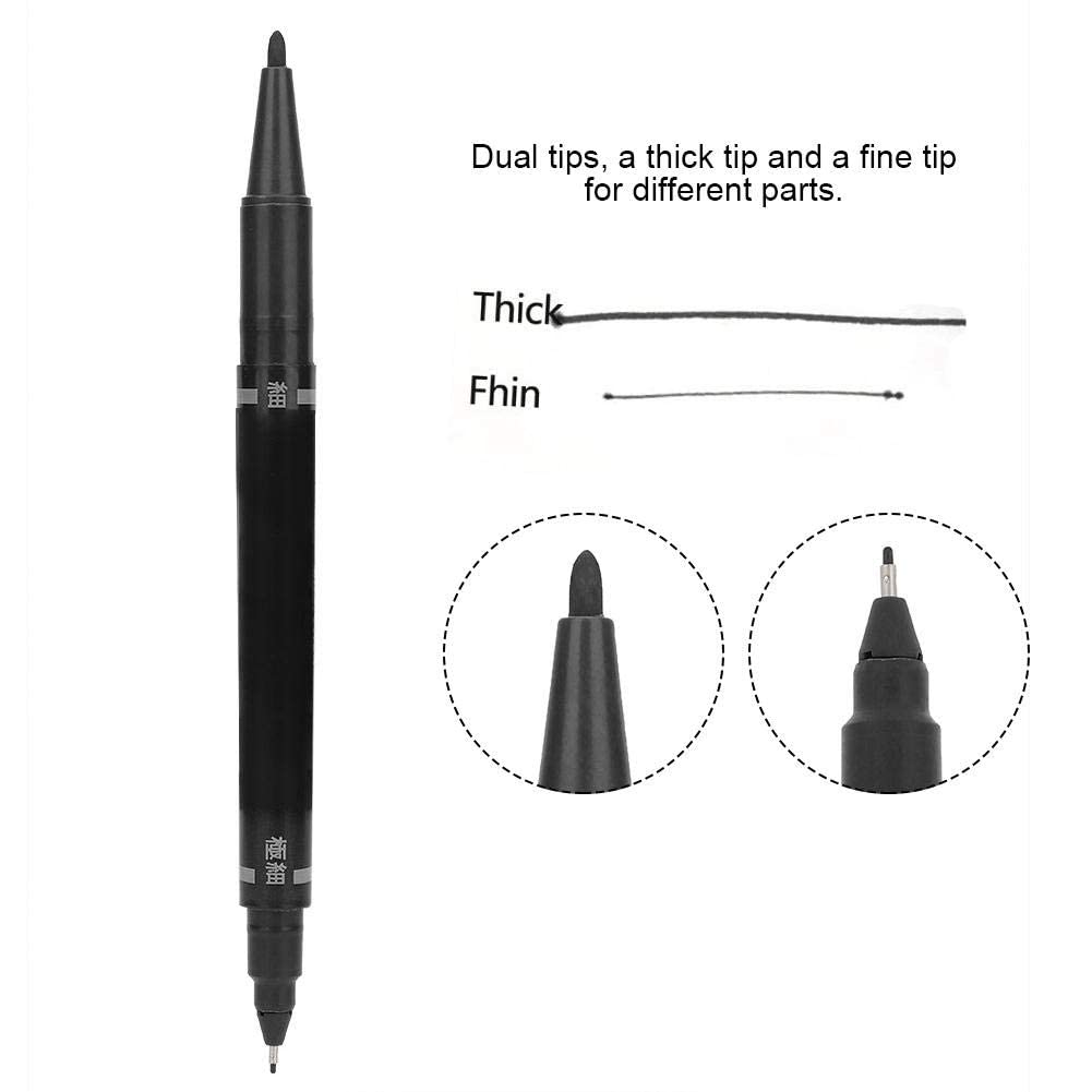 Rotulador de Tatuaje para la Piel - 10 Unidades, Doble Cara, Tinta Cosmética a Base de Agua, Color Negro