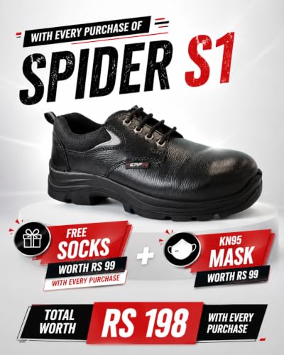 Image of PERF Spider S1 Safety Shoes for Men | Buff Tango Leather | 200J Steel Toe Cap | Oil & Acid Resistant PU Sole | SR Slip-Resistant |