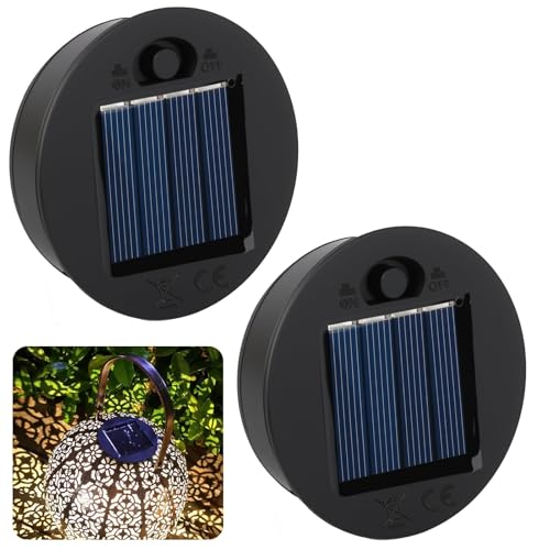Solarleuchten Ersatzteile 2 Stück 7cm 1.2V 600mAh Solar Ersatzdeckel IP44 Wasserdicht LED Ersatz Solarmodul Warmweiß für Gartenleuchten Solar Lampen Terrassenbeleuchtung