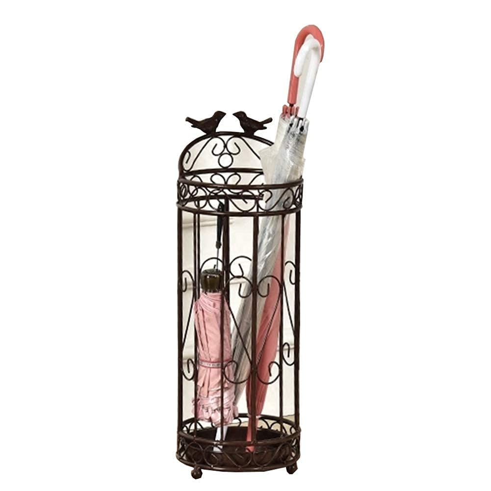 DUANHOZ Umbrella Stand Rack,Umbrella Stand Wrought Iron Compact,Built-in Hook Can Store Long and Short Umbrellas,Independent Drip Tray (Brown)
