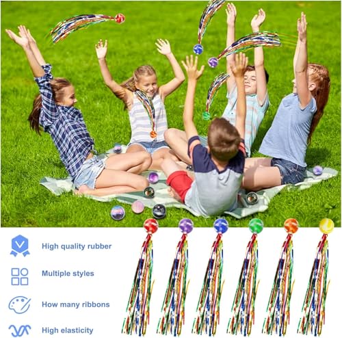 Heyumybit Hüpfbälle für Kinder,20 Stück Springball mit Farbige Bänder,Hüpfbälle Springball,Gummiball Spielzeug,Elastisch Bälle für Kindergeburtstage Draussen Spielzeug