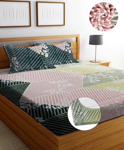 Image of Premium Elastic Fitted Warm bedsheets for Winter for Double Bed, Elastic Fitted Winter bedsheets for King Size Bed with 2 Pillow Covers, Size - 72 x 78 Inches (Pink)