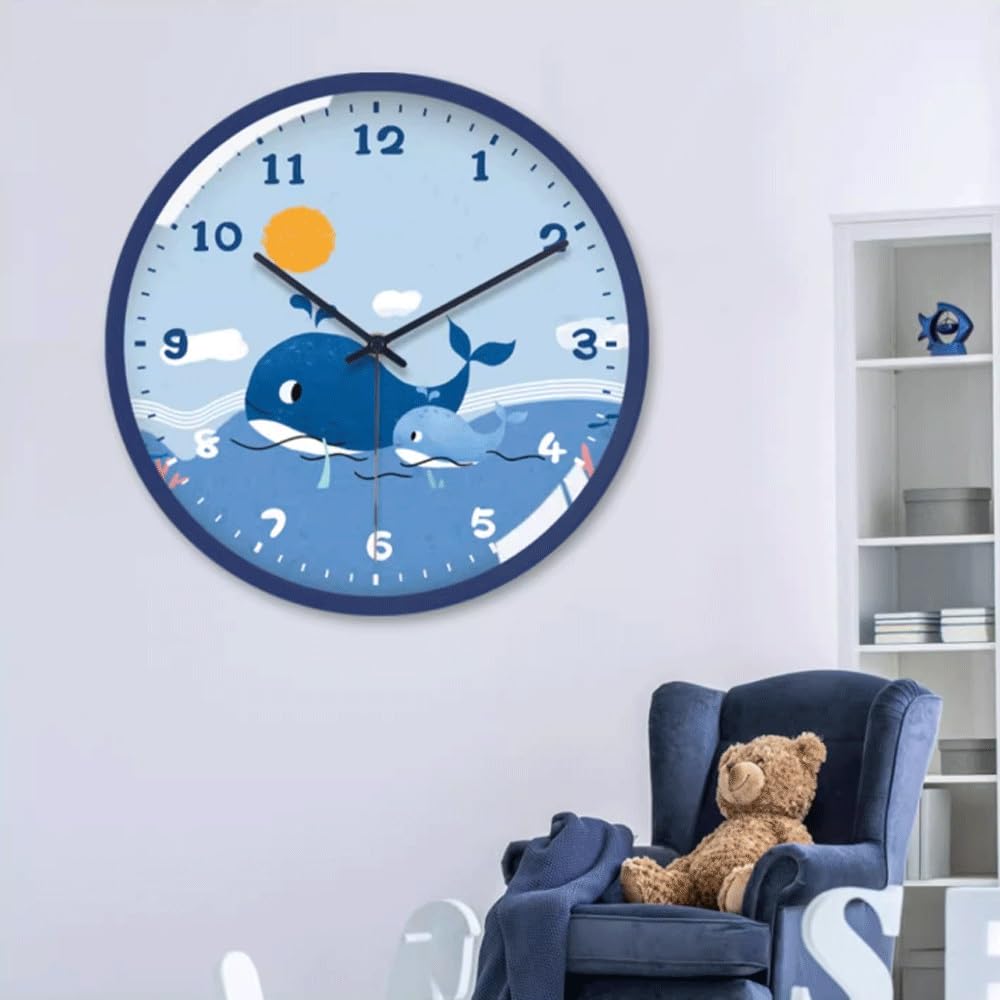 Tiempo Reloj de Pared Cuarzo con Onda eléctrica silenciosa, Creativa, sin perforación(Blue,16inch)