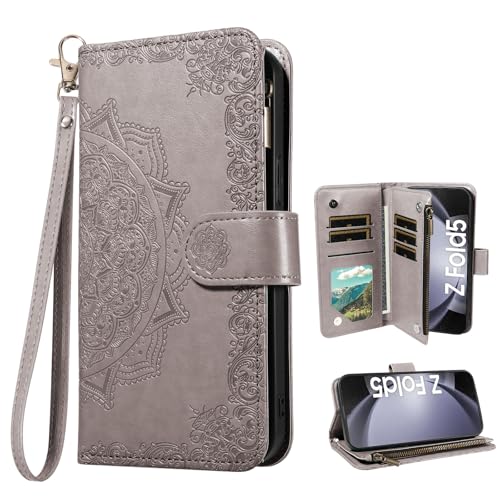 Étui Samsung Galaxy Z Fold 5 Asuwish avec protège-écran verre et porte-carte fleur
