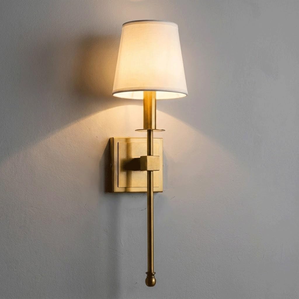 Aplique de pared de hierro antiguo con pantalla de lino clásica para iluminación de pasillos