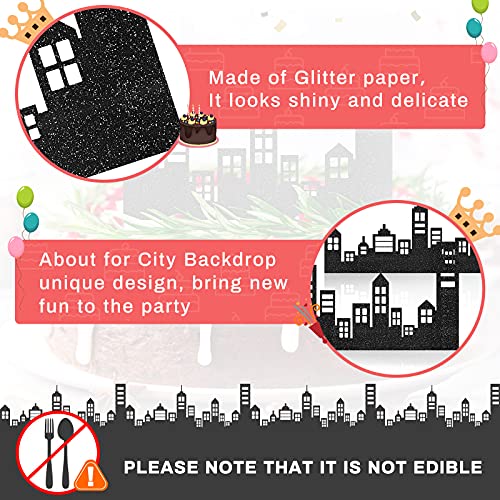 10 Pieces Scenic Theme Cake Border Decoration Cake Side Border Stick Or Lay On Cake Toppers Birthday Cake Decor Accessories For Party, Lighted City Backdrop Style, Black #TOP3