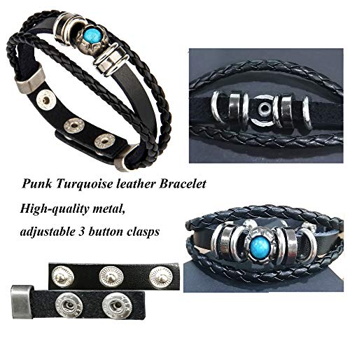 Sevendoo Gothic Punk Leather Bracelet Man Woman Weaving Braided Rock Cuff Bracelet Bangle Wristband Black Multilayer #TOP2