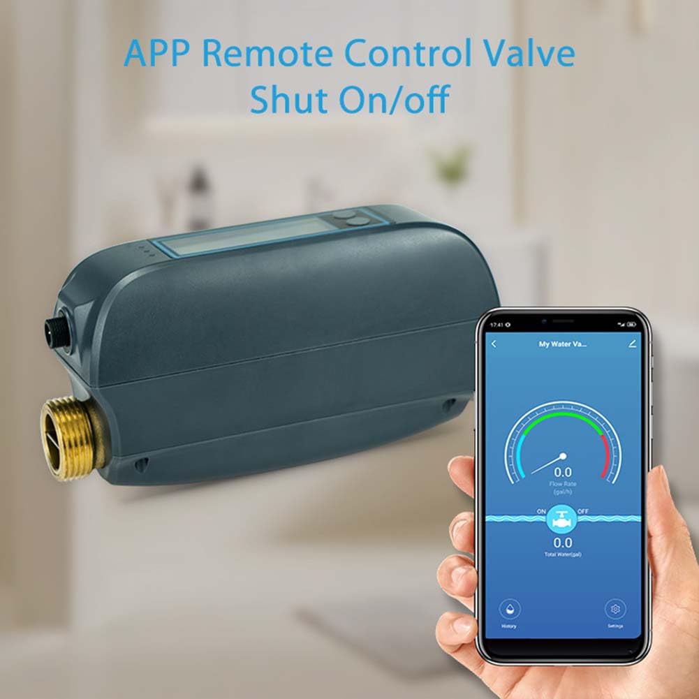 Válvula de Agua Inteligente Tuya con WiFi, Caudal y Medidor de Agua, Control Remoto de Encendido y Apagado, Pantalla en Tiempo Real, Enchufe de la UE.
