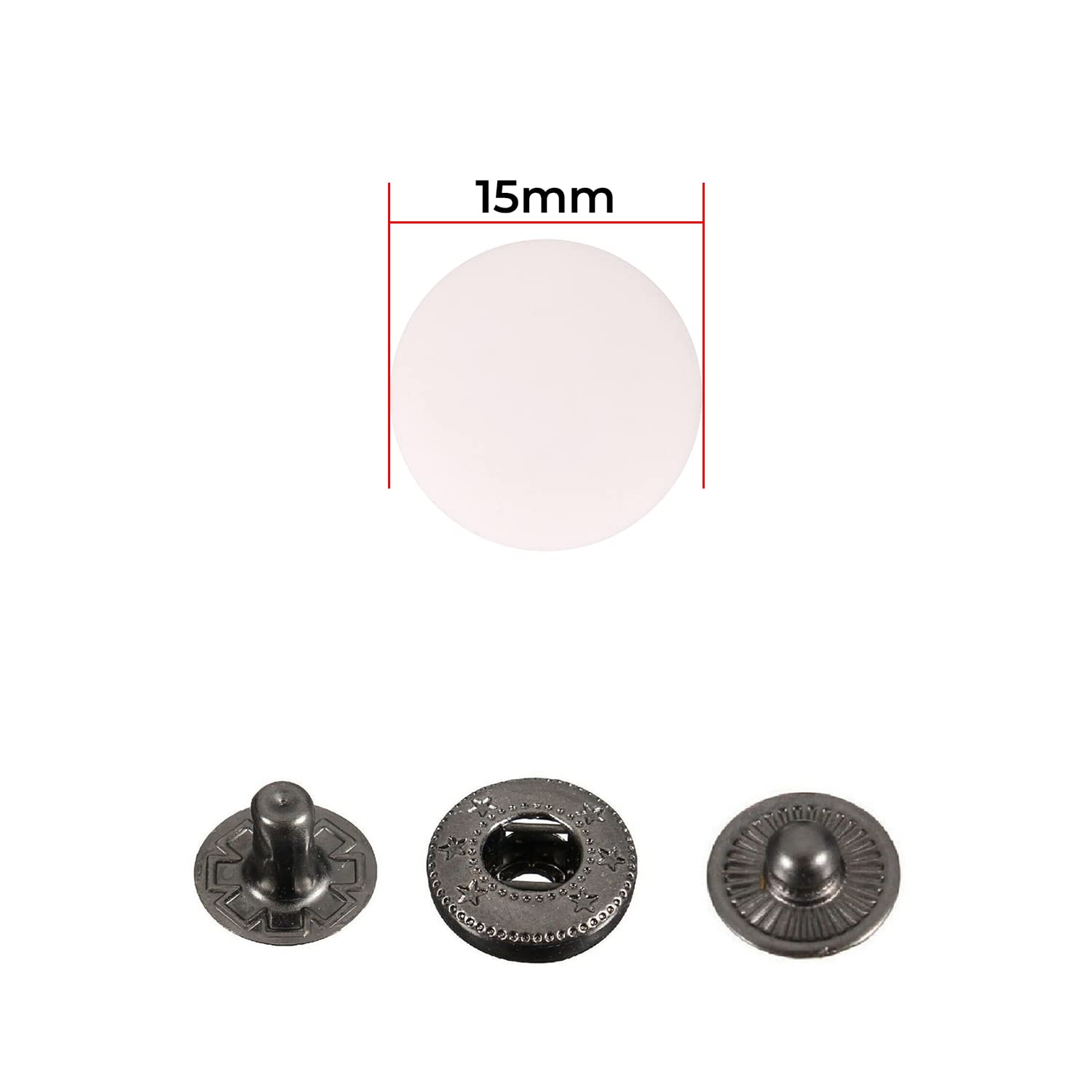 Trimming Shop 15mm S Spring Press Studs Snap Fasteners Plastic Cap with Gunmetal Black Metal Back Snaps, No-Sew Snap Buttons for DIY Leathercrafts, Jackets, Handbag, White, 10pcs Set
