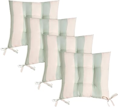 OHS 4 Pack Seat Pads for Dining Chairs, Stripe Chair Cushions Soft Comfy Outdoor Cushions with Ties for Garden Furniture Bistro Chairs Kitchen Dining Chair Seat Pads, Sage/Cream - 40 x 40cm