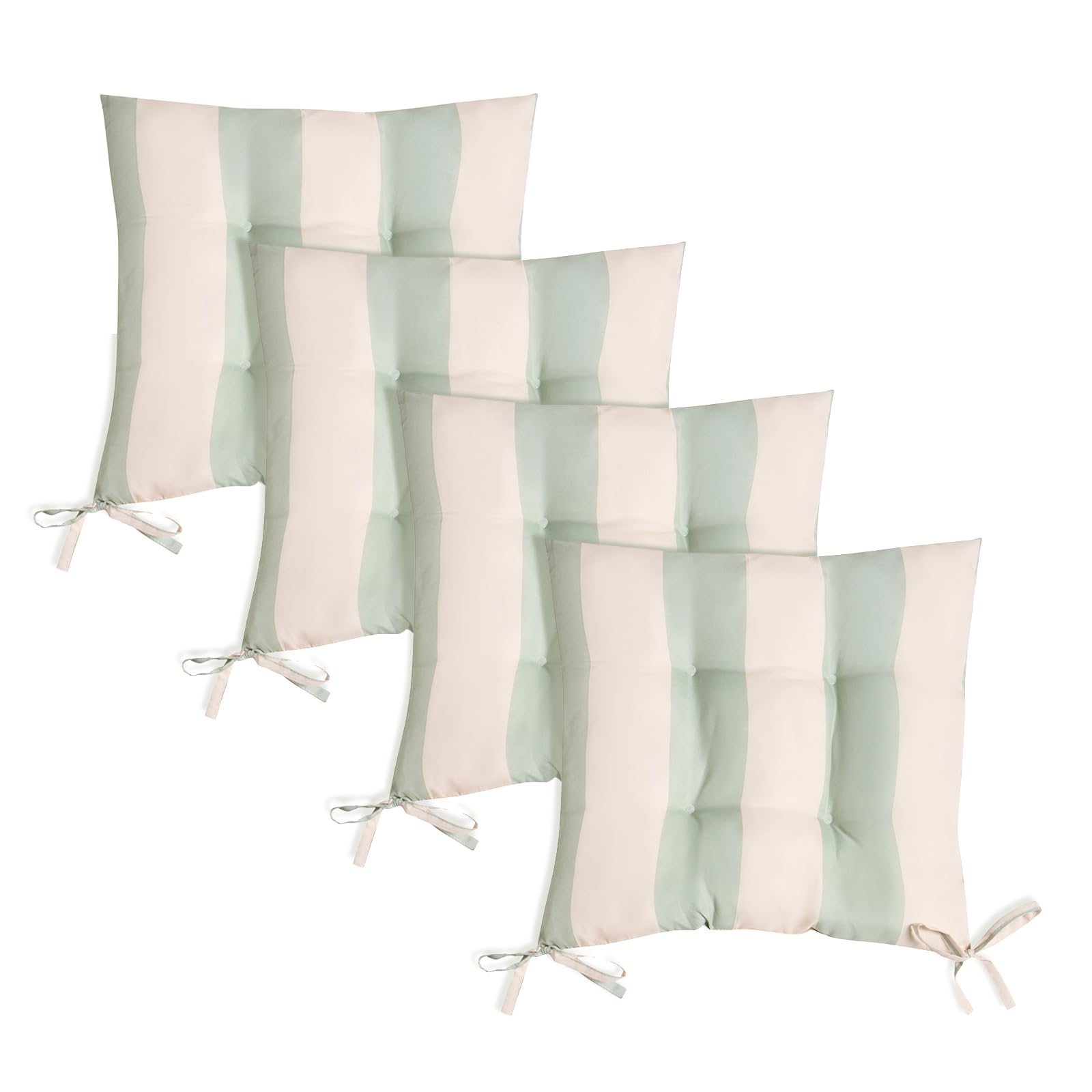 Ohs Sage/Cream 4 Pack Seat Pads For Dining Chairs, Stripe Chair Cushions Soft Comfy Outdoor Cushions With Ties For Garden Furniture Bistro Chairs Kitchen Dining Chair Seat Pads, - 40 X 40Cm
