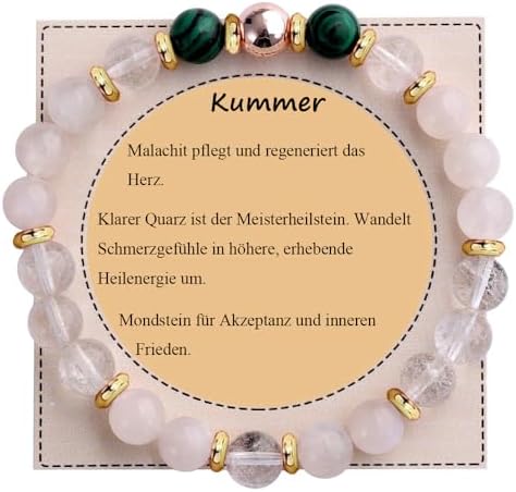 UEUC Heilstein-Perlenarmband für Frauen, Armband mit natürlichen Edelsteinen, Gleichgewichtsschutz, spirituelles Kristallperlenarmband zur Angstlinderung mit Bedeutungskarte