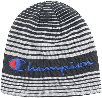 Champion unisex adult Reversible Beanie Cold Weather Hat, Black, One Size US