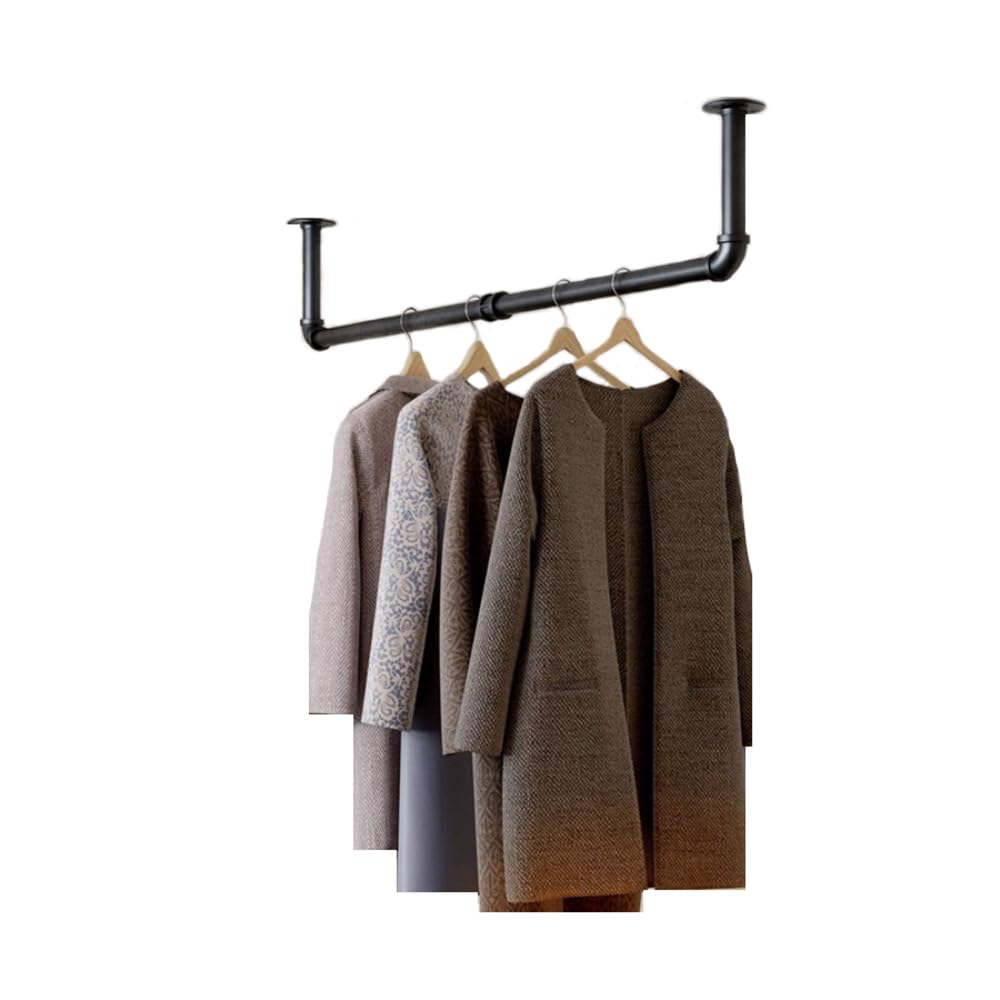 Wandmontierter Rohr-Kleiderständer, Handtuchhalter, Kleidergeschäft, Sortierregal, abnehmbar, Mehrzweck-Hängeaufbewahrung, platzsparendes Design, industrielles Eisenrohr, Kleiderbügel (2 Böden)
