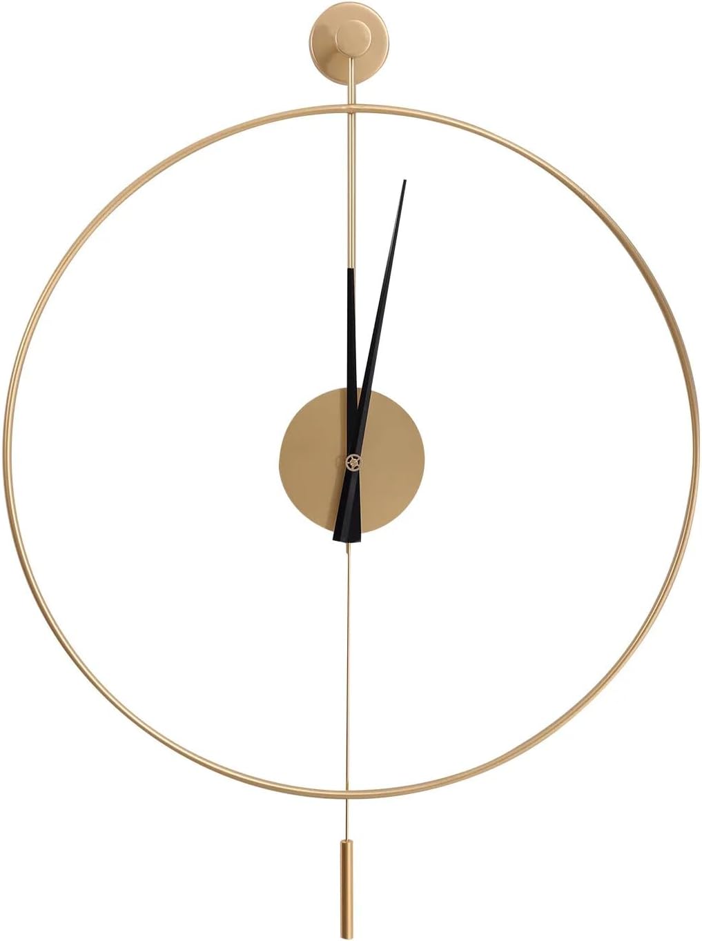 24" Large Modern Round Minimalist Wall Clock with Swing Pendulum, Non-Ticking Silent Quartz Mechanism Classical Nordic Wall Clock Minimalistic and Stylish, Gold