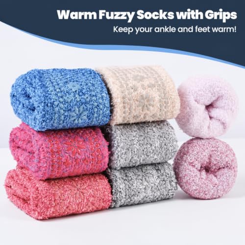 HUGSWEET 6 Pairs Thick Fuzzy Socks with grips for Women, Non Slip Socks | Fluffy Warm Comfy Soft Cozy Hospital Slipper Socks, Plush Winter Sleep Home Birthday Gifts for Women - image 3