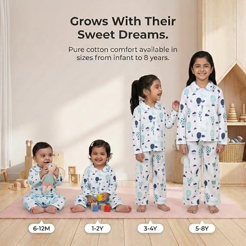 Image of The Mom Store Kids Cotton Night Suit for Boys and Girls | Breathable Night Dress for Kids Boys and Girls | Printed Nightsuit Pajama Set | Comfortable All-Season Sleepwear for Daily Use