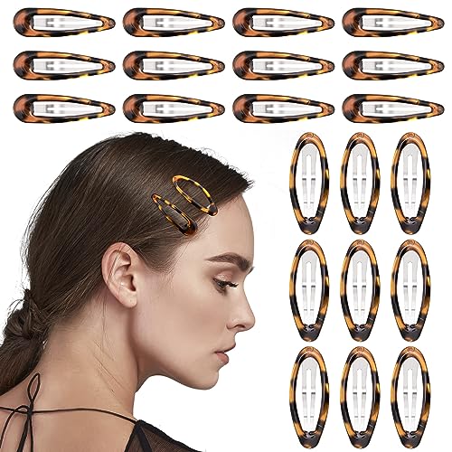 CustomyLife 28pcs Oval & Teardrop Snap Hair Clips, Tortoise Hair Barrettes