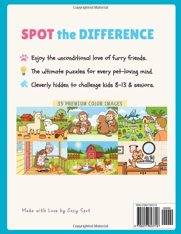 SPOT the DIFFERENCE Book for Ages 8–13 & Seniors: Large Print Animal Puzzles in Premium Color | Fun Brain Game Activity (Stress Relief Picture Puzzle Books) image 3