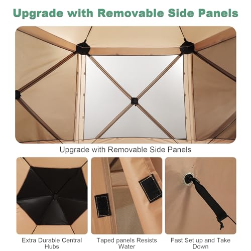 Image of COBIZI 12x12 FT Pop Up Canopy Shelter Tent, Large Gazebos On Clearance with Sidewalls, Screened in Gazebo, Screen Tents Portable carpas para Patio for Outdoor Camping, Backyard, Garden, Beach,Khaki