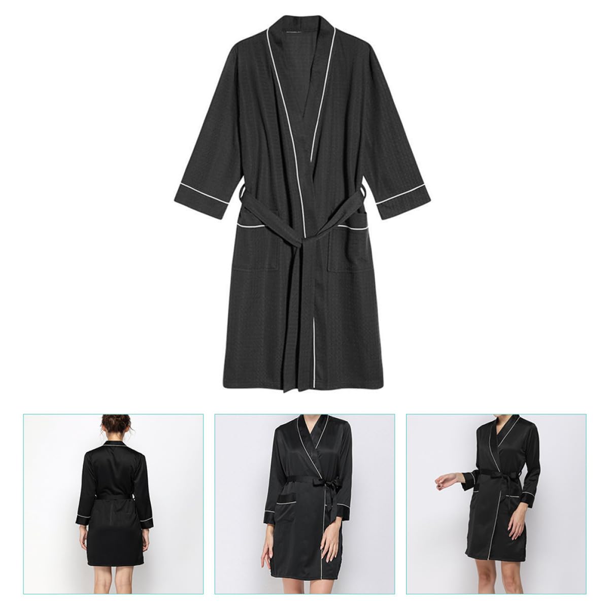 BESPORTBLE Bata de Seda Sintética Corta para Mujer Cinturón, Elegante y Cómoda, para Peluquería y Spa, Lavable a Máquina