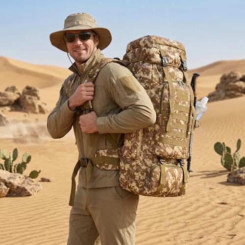 Mochila de camping de camuflaje de 56-75L grande e impermeable para hombre 6