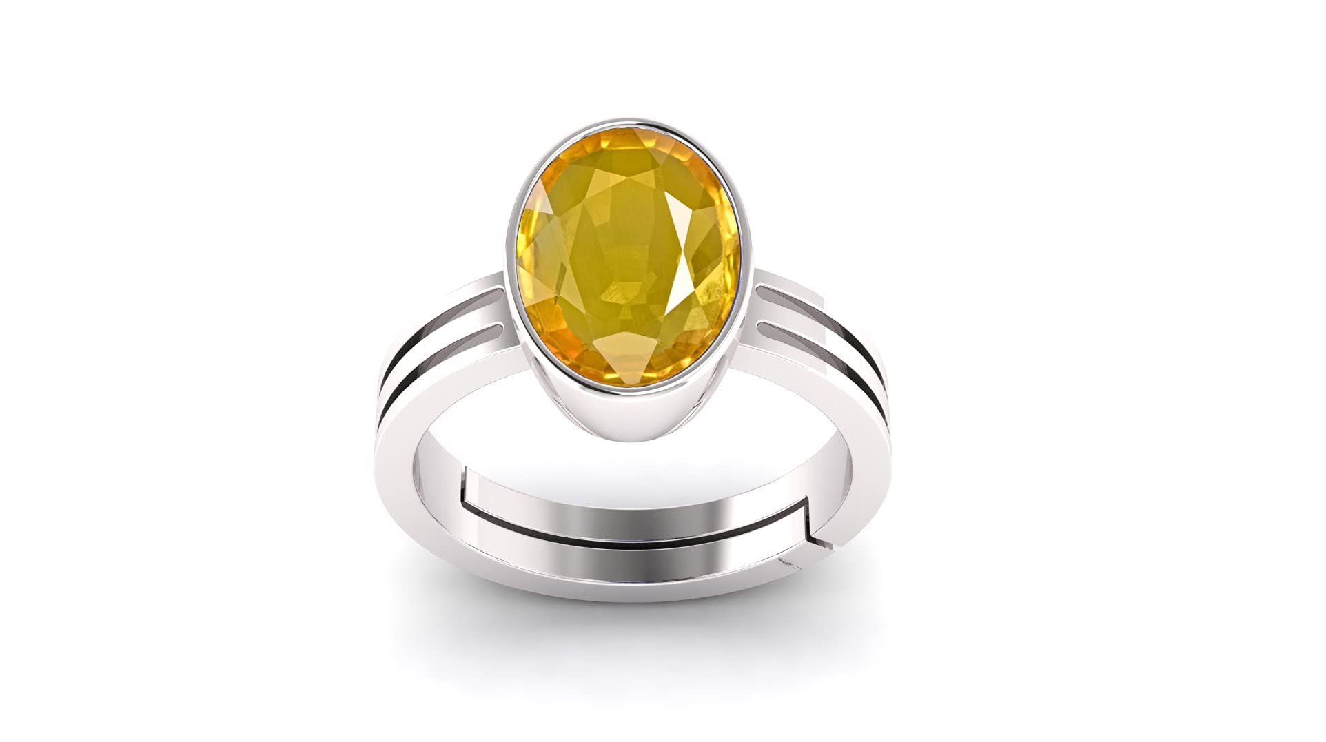 16.00 Carat Yellow Sapphire Stone Silver Adjustable Ring Original and Certified Natural Pukhraj Unheated and Untreated Gemstone Free Size Anguthi for Men and Women