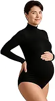 Body Feminino Para Ensaio Gestante Manga Longa Gola Alta Vinha Fashion/Segunda Pele Casual Com Proteção Uv - Plus Size do P ao G3