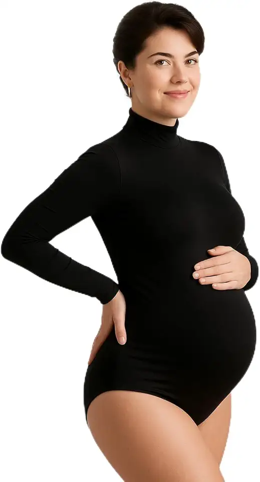 Body Feminino Para Ensaio Gestante Manga Longa Gola Alta Vinha Fashion/Segunda Pele Casual Com Proteção Uv - Plus Size do P ao G3