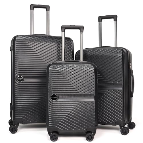 OMBRY Luggage Set 3 Pieces -Suitcase Set - Carry on Luggage with Wheels - Check-in Luggage - PC + ABS Durable Suitcase Rotating Silent Wheels (3-Piece Set (20/24/28) (3, Black)